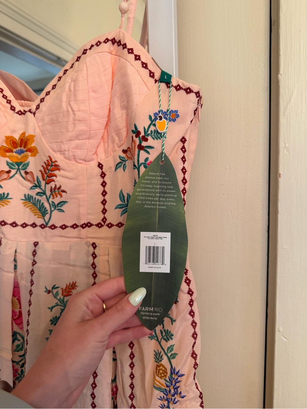 Farm Rio Pink Floral Embroidered Maxi Dress NWT - Picture 5 of 9
